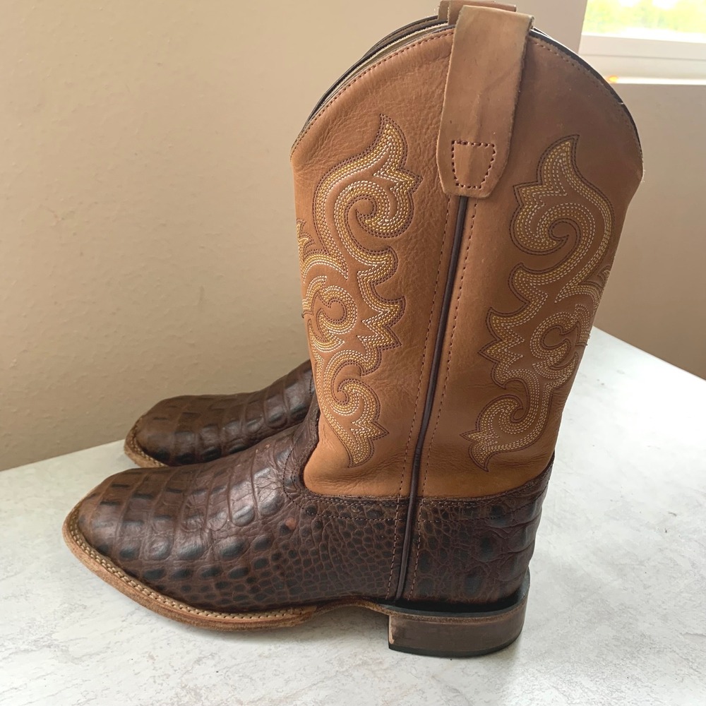 Old West 5.5D Western Boots Brown‎ Faux Gator Square Toe BSY1830